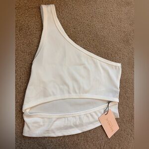 NWT SHEIN White Ribbed One-Shoulder Crop Top